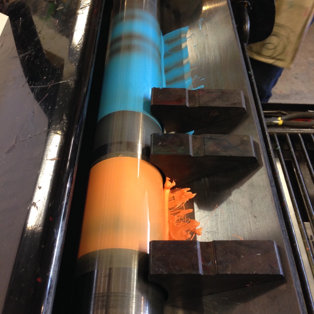 Split fountain on the Heidelberg cylinder press - The Aesthetic Union - San Francisco, CA