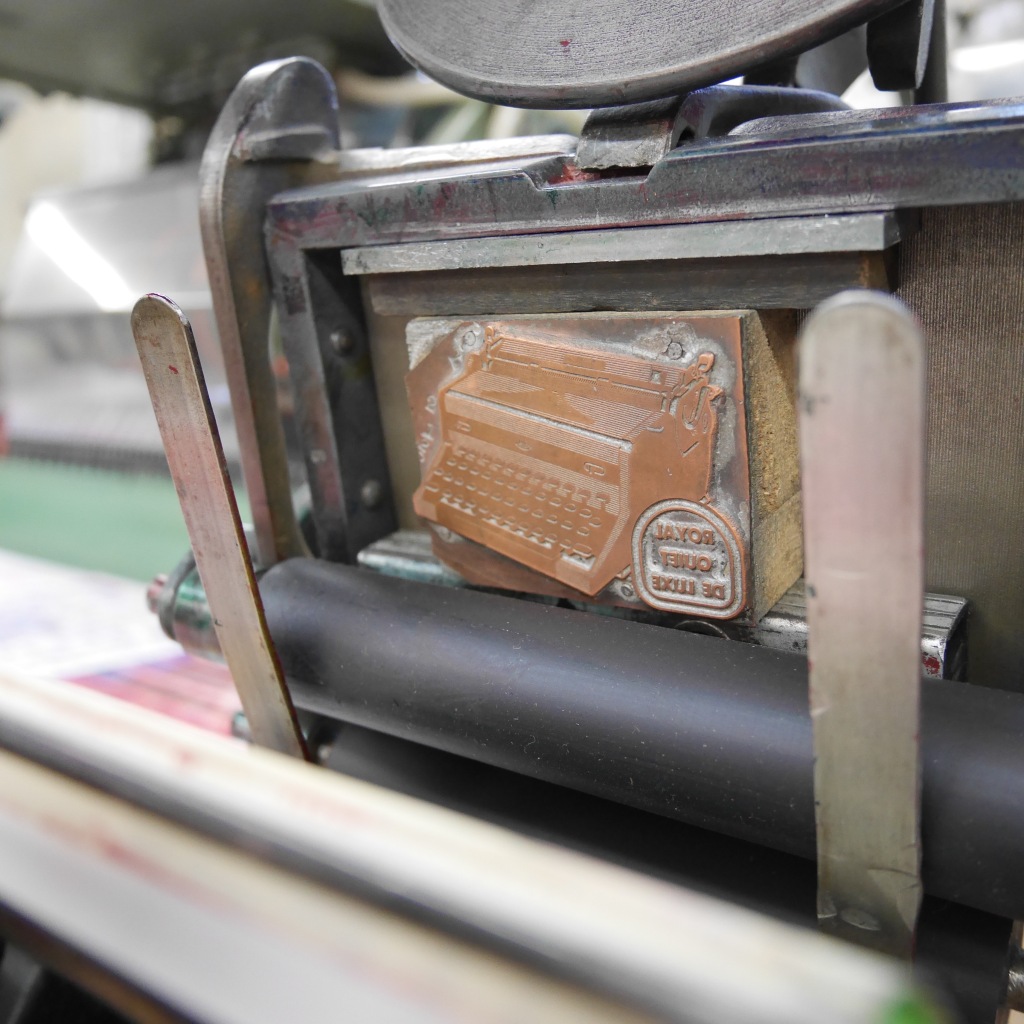 Typewriter cut in Kelsey platen press at Gann Bros. Printing - Portland, OR
